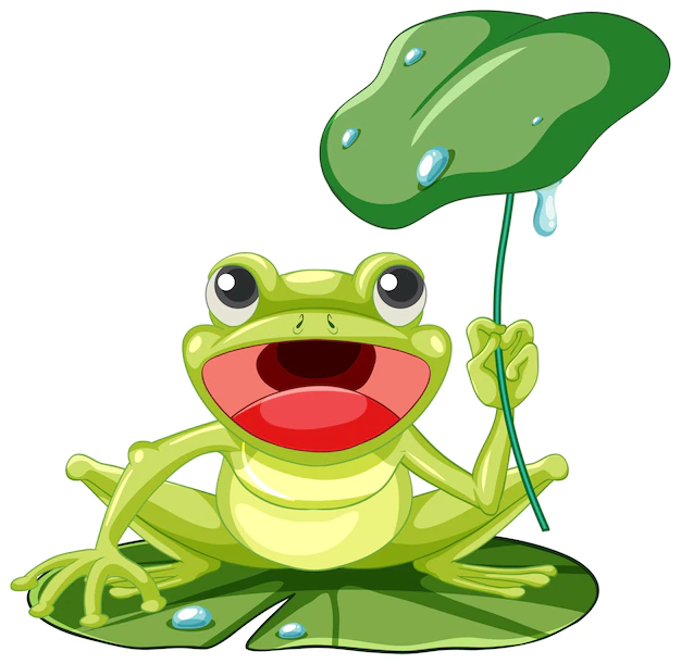 Free Vector | Cartoon frog holding lotus leaf