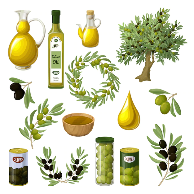 Free Vector | Cartoon olive oil elements set