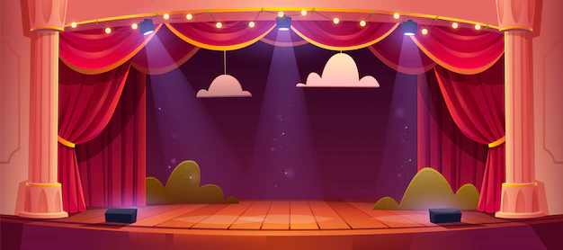 Free Vector | Cartoon theater stage with red curtains
