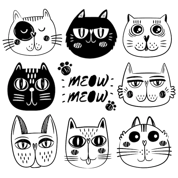 Free Vector | Cat faces collection