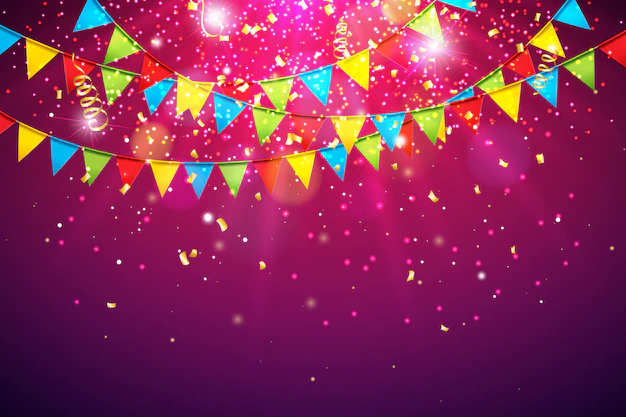 Free Vector | Celebration background with colorful party flag and falling confetti