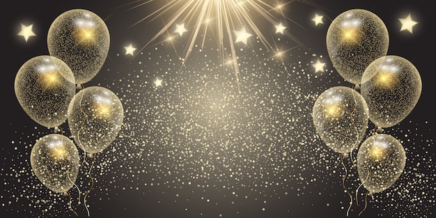 Free Vector | Celebration banner with gold balloons and stars