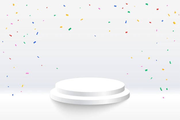 Free Vector | Celebration confetti with podium platform on white background