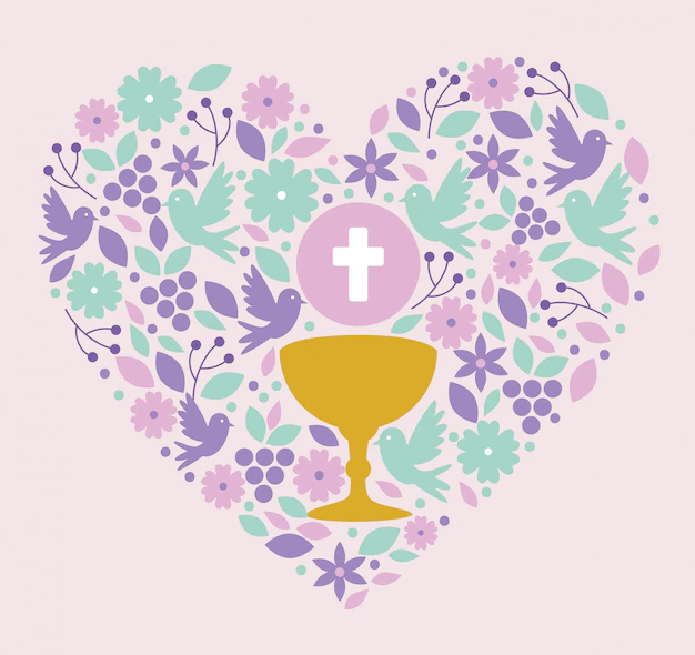 Free Vector | Chalice with holy host and doves inside heart to event