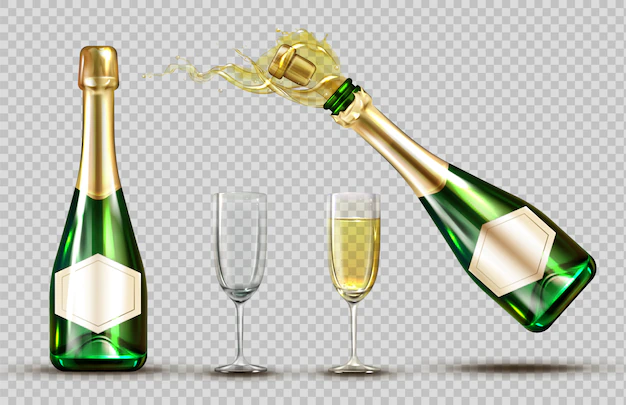 Free Vector | Champagne explosion bottle and wineglasses set