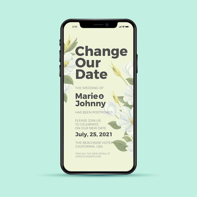 Free Vector | Change our date postponed wedding phone app