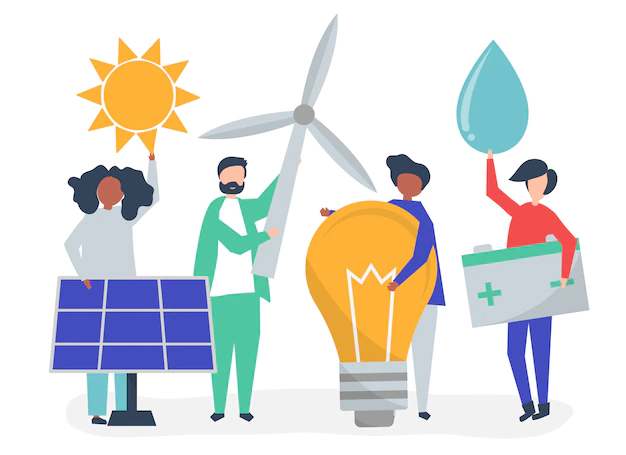 Free Vector | Characters of people holding green energy icons
