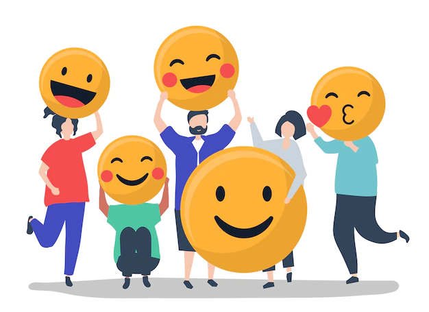 Free Vector | Characters of people holding positive emoticons illustration