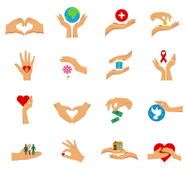 Free Vector | Charity hands flat icon isolated set