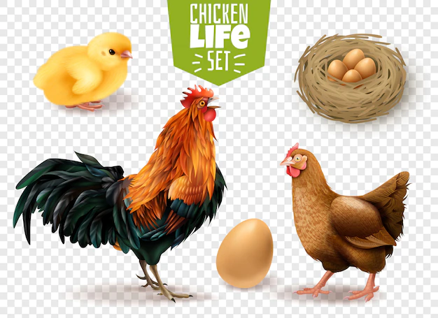 Free Vector | Chicken life cycle realistic set from eggs laying chicks hatching to adult birds transparent