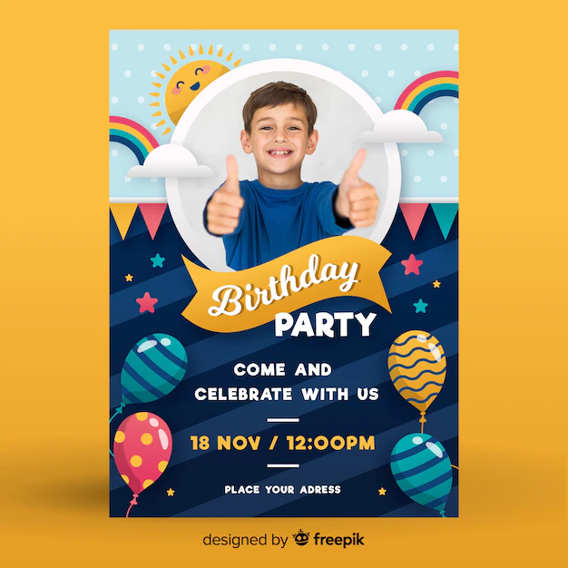 Free Vector | Childrens birthday invitation template with photo