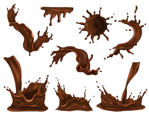 Free Vector | Chocolate splash swirl and drop realistic set isolated