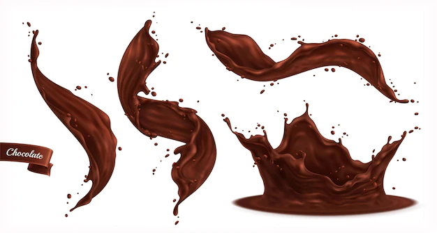 Free Vector | Chocolate splashes set isolated with small drops and curvy flows