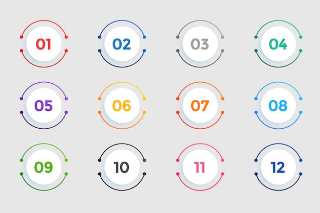 Free Vector | Circular bullet points numbers from one to twelve