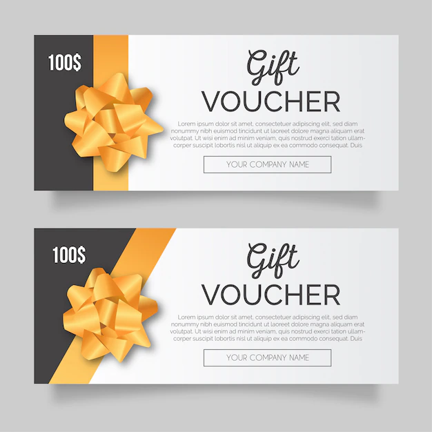 Free Vector | Clean gift voucher with golden ribbon