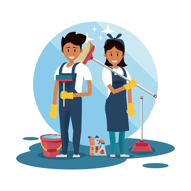 Free Vector | Cleaners with cleaning products housekeeping service