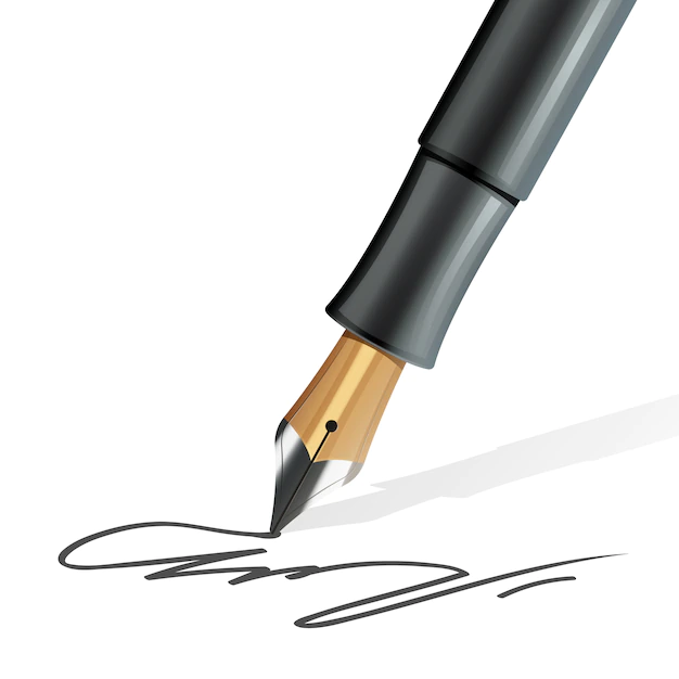 Free Vector | Closeup on fountain pen writing a signature realistic