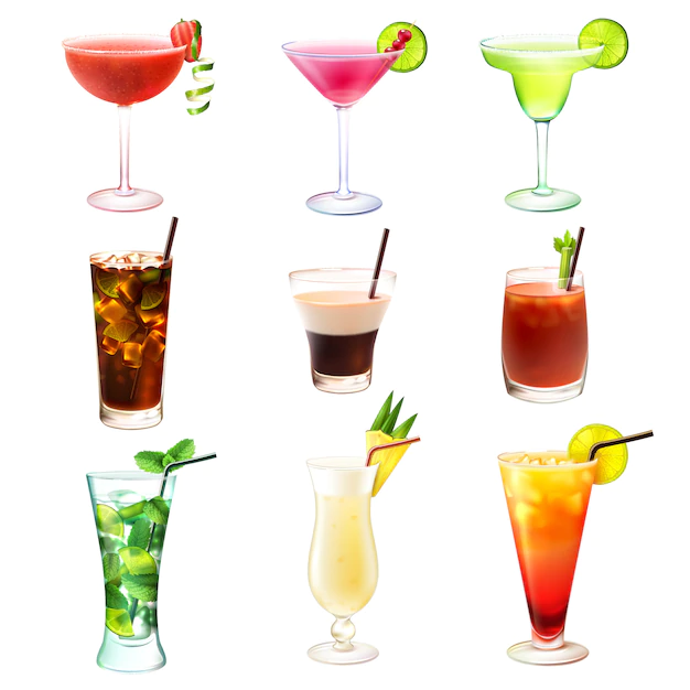 Free Vector | Cocktail realistic set