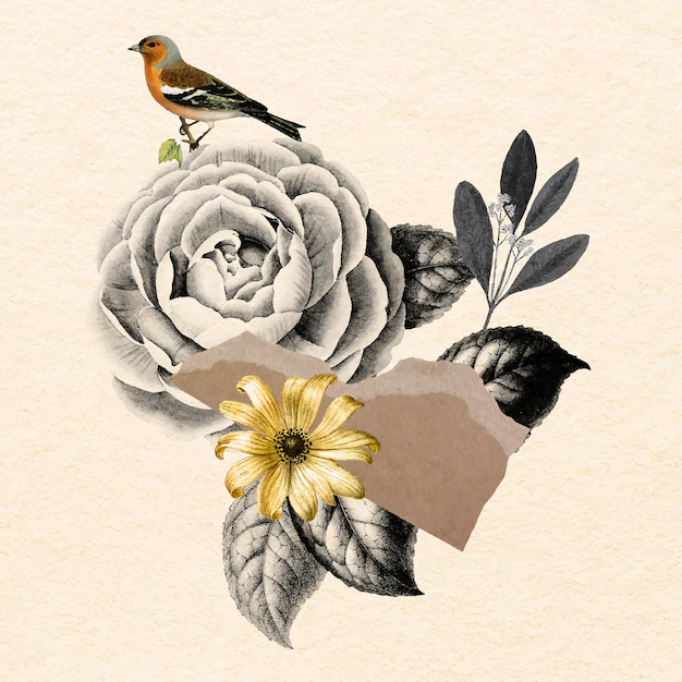 Free Vector | Collage vintage flower illustration vector, mixed media art
