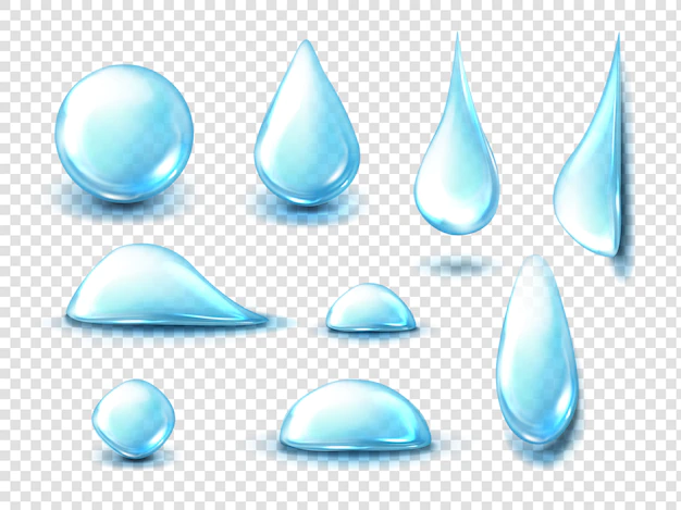 Free Vector | Collagen droplets, clear dews of different shapes, dripping and lying hydration liquid blue pure drops, water bubbles