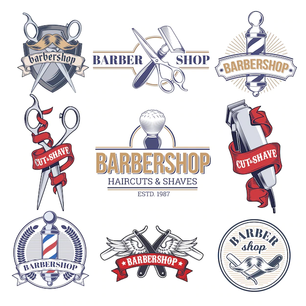 Free Vector | Collection badges, logos with barbershop tools.