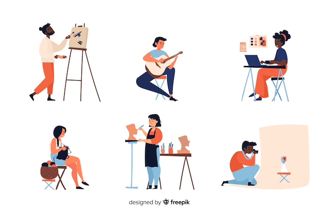 Free Vector | Collection of artists at work