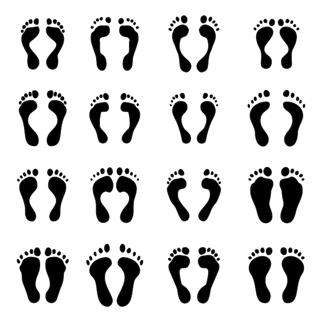 Free Vector | Collection of different print foots black silhouette set vector