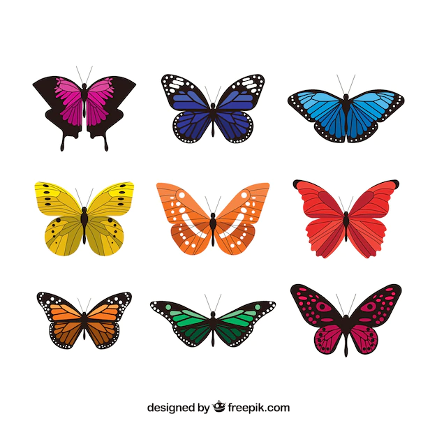 Free Vector | Collection of elegant colored butterflies