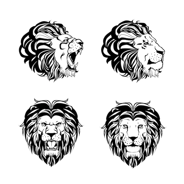 Free Vector | Collection of four engravings with lion head