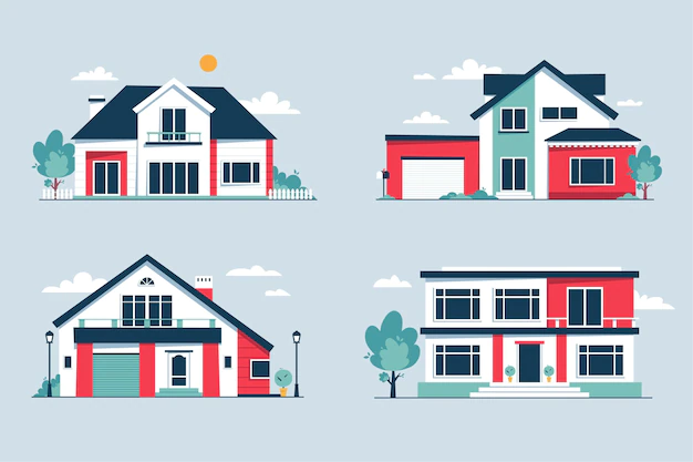 Free Vector | Collection of front view modern urban houses
