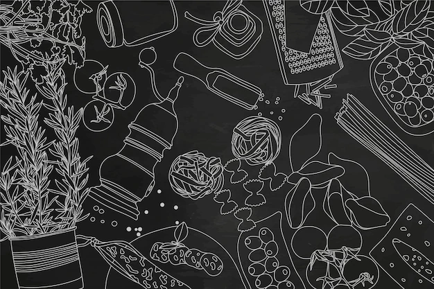 Free Vector | Collection of ingredients on blackboard