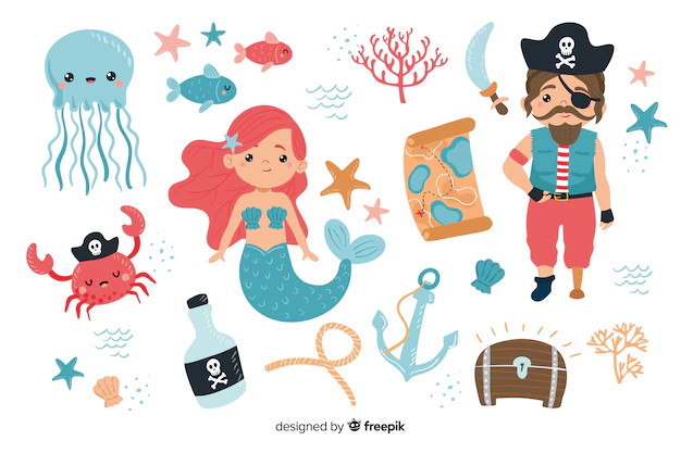 Free Vector | Collection of marine life characters