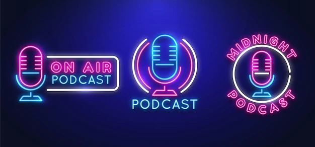Free Vector | Collection of neon podcast logos template