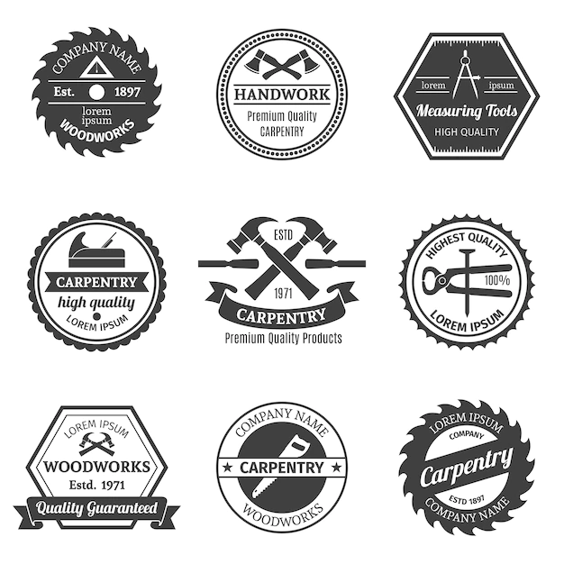 Free Vector | Collection of nine carpentry badges