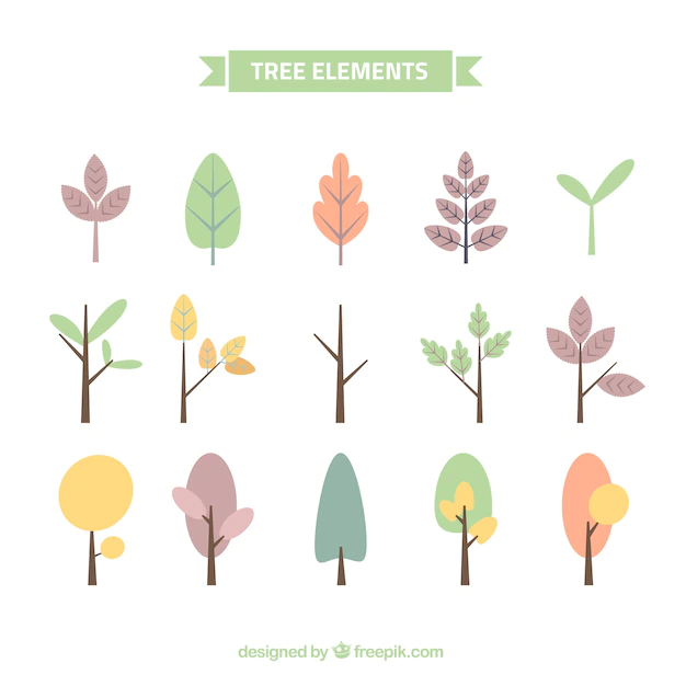 Free Vector | Collection of pretty trees in pastel colors