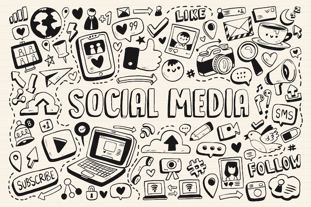 Free Vector | Collection of social media monochromatic doodles