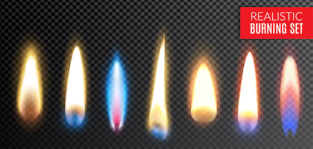 Free Vector | Colored isolated realistic burning transparent icon set with different colors and shapes of flame  illustration