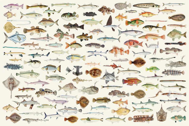 Free Vector | Colored vector illustration of fish drawing collection