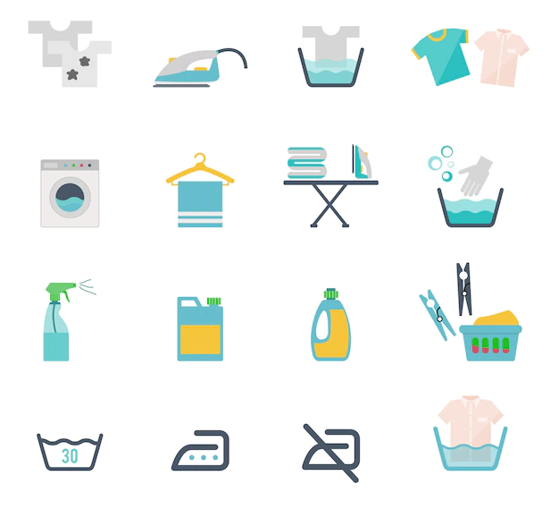 Free Vector | Colored washing icons and laundry symbols in flat style