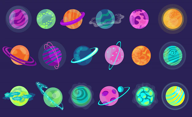 Free Vector | Colorful cartoon planets  icon kit
