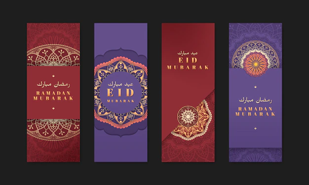 Free Vector | Colorful eid mubarak banner set