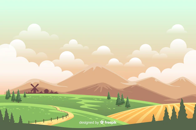 Free Vector | Colorful farm landscape cartoon style