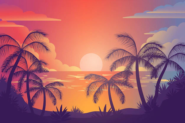 Free Vector | Colorful palm silhouettes background