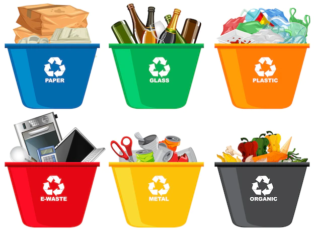 Free Vector | Colorful recycle bins with recycle symbol isolated on white background