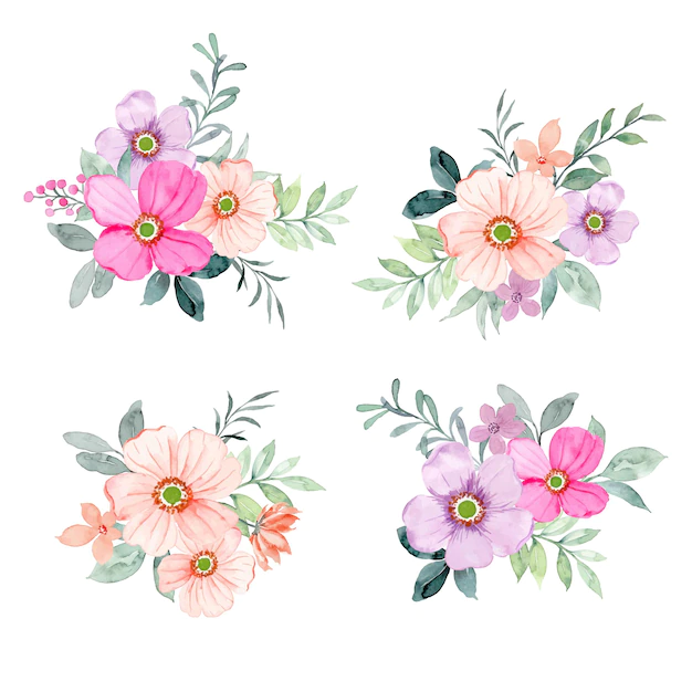 Free Vector | Colorful watercolor floral bouquet collection