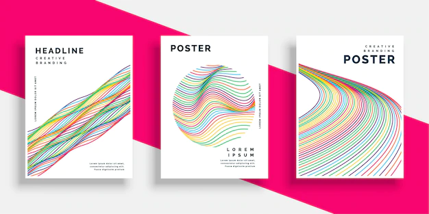 Free Vector | Colorful wavy lines cover flyer poster designs set
