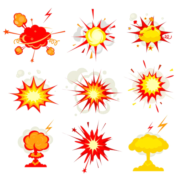 Free Vector | Comic book explosion, blast or bomb bang fire