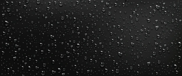 Free Vector | Condensation water drops on black window background. rain droplets with light reflection on dark glass surface. realistic 3d vector illustration