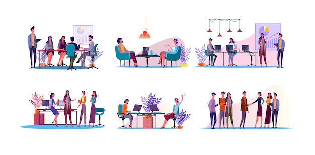 Free Vector | Corporate discussion illustration set