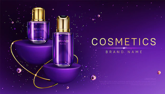 Free Vector | Cosmetics bottles on podium perfume ad banner